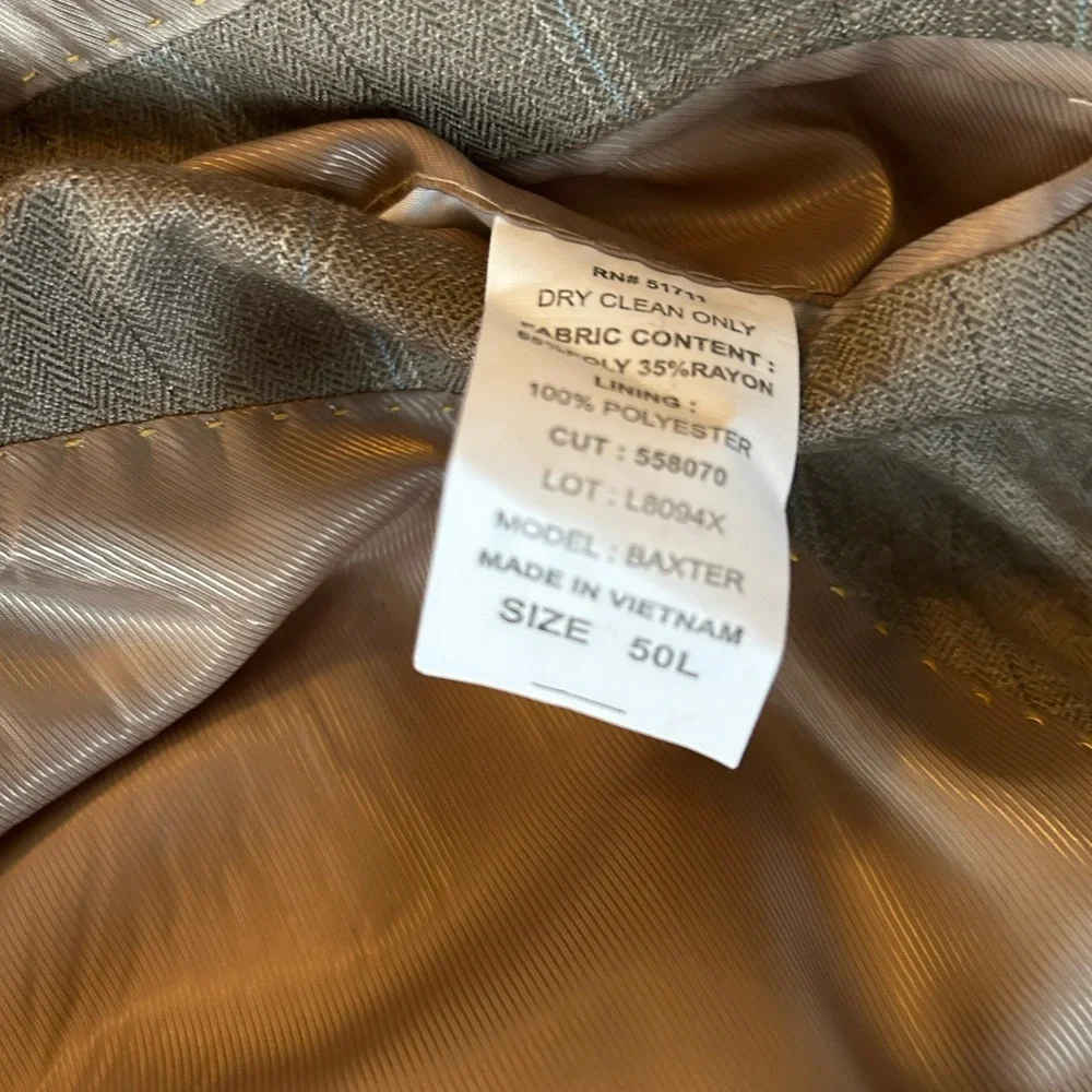 Andrew Fezza Two Button Brown Check Windowpane Sport Coat Blazer Size 50 L